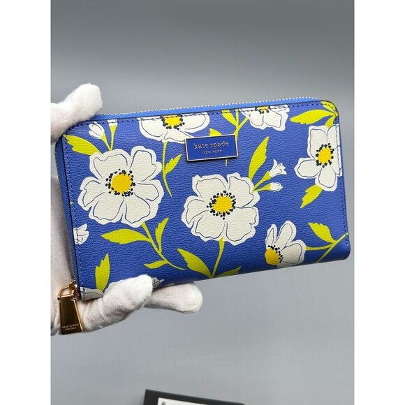 Kate Spade Katy Sunshine Floral Textured Leather Medium Zip Around Wallet KF947 - Picture 2 of 16